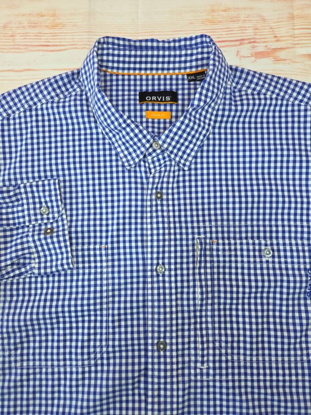Orvis Mens Blue Check Long Sleeve Button-Down Shirt XXL Active Fit Cotton Blend